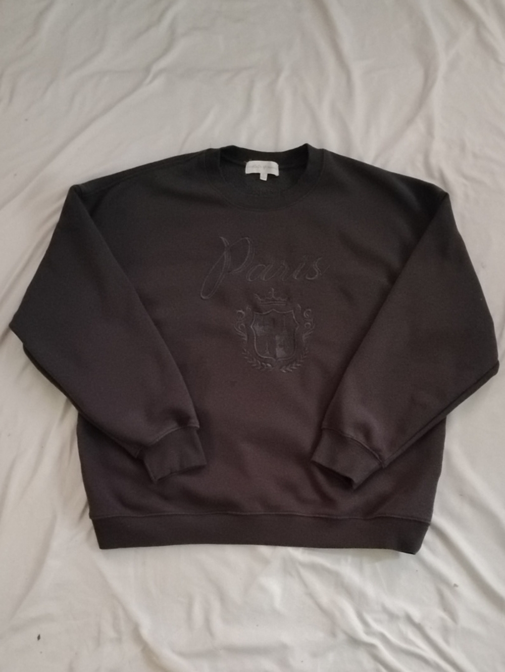 State of Mind Dark Gray Embroidered 'Paris' Crewneck Sweater